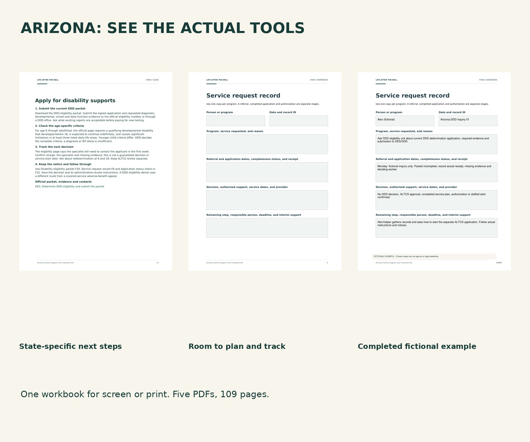 Actual Arizona guidance, blank planning form and completed fictional example